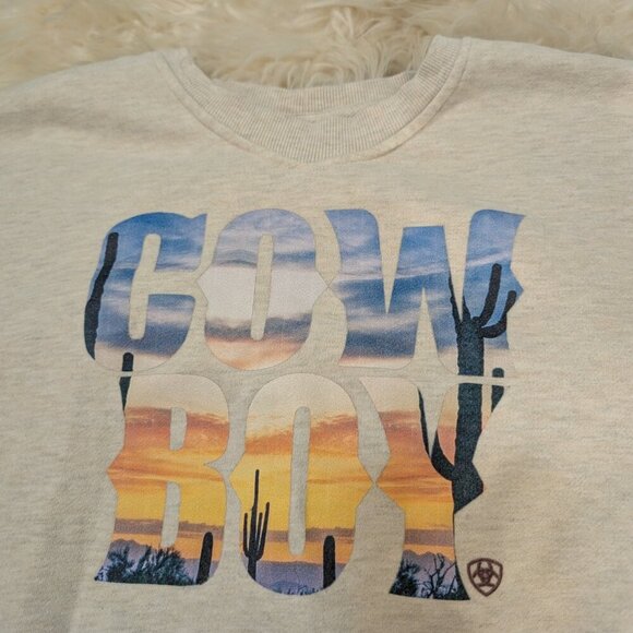 Ariat Women's Heather Oatmeal Long Sleeve Cowboy Graphic Crew Sweater Size M - Picture 4 of 8